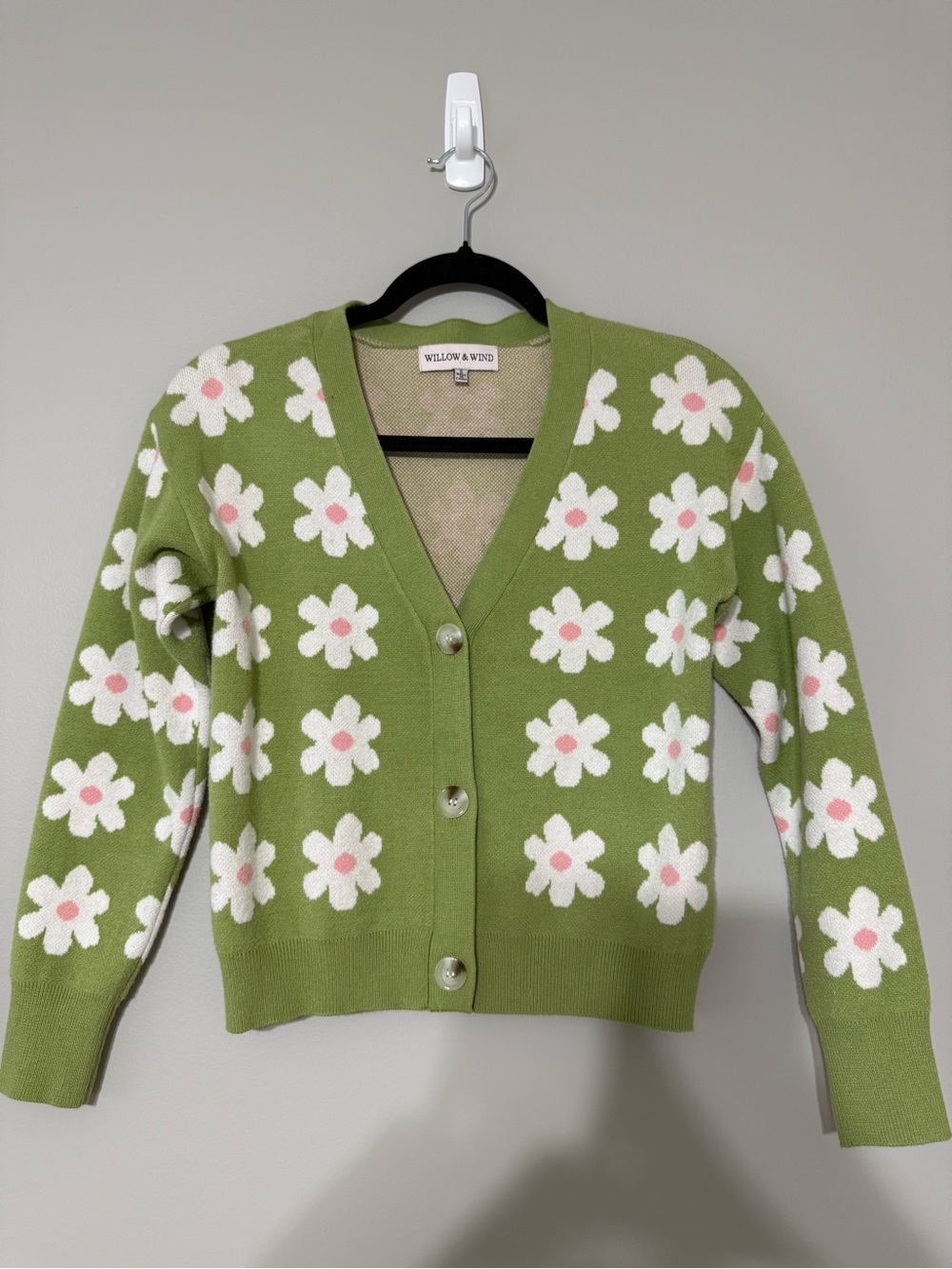 Green Floral Button-Front Cardigan